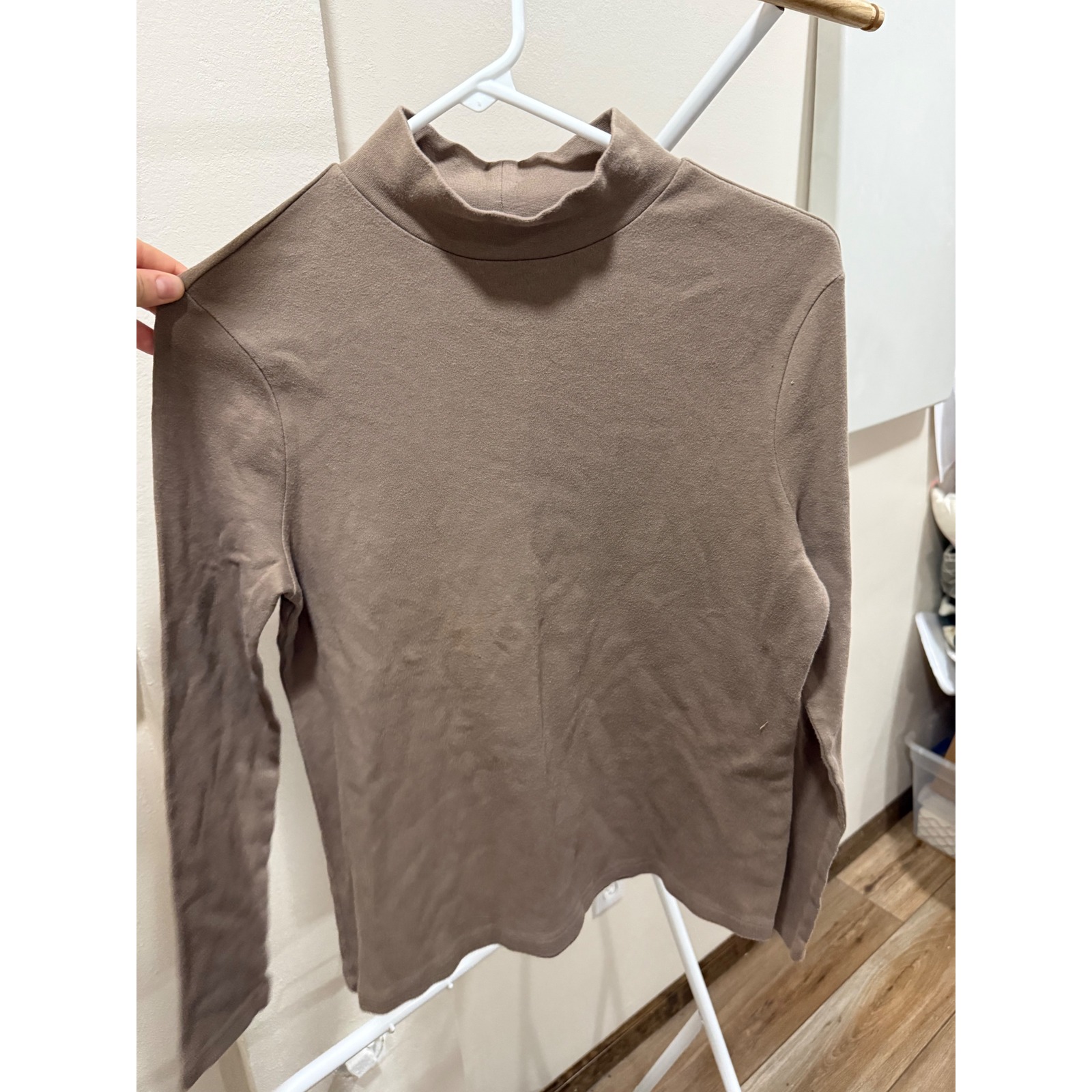 Westbound Womens Taupe Brown Mock Neck Long Sleeve 100% Cotton Top Small Rn58909